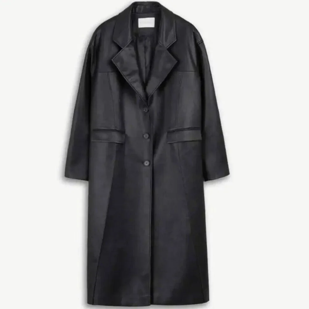 NWT DEPT. ANONYM Faux Leather Coat with Pinched Pleats Size L. b063 - Picture 7 of 7